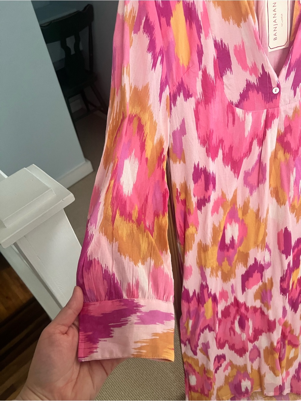 Banjanan Pink and Gold Ikat Button-Front Maxi Dress - Picture 3 of 8
